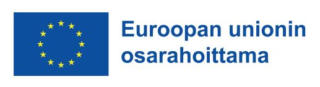 Sininen Euroopan unionin lippu keltaisilla tähdillä ja tekstillä Euroopan unionin osarahoittama