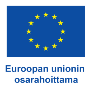 Euroopan unionin sininen lippu keltaisilla tähdillä ja alla teksti Euroopan unionin osarahoittama